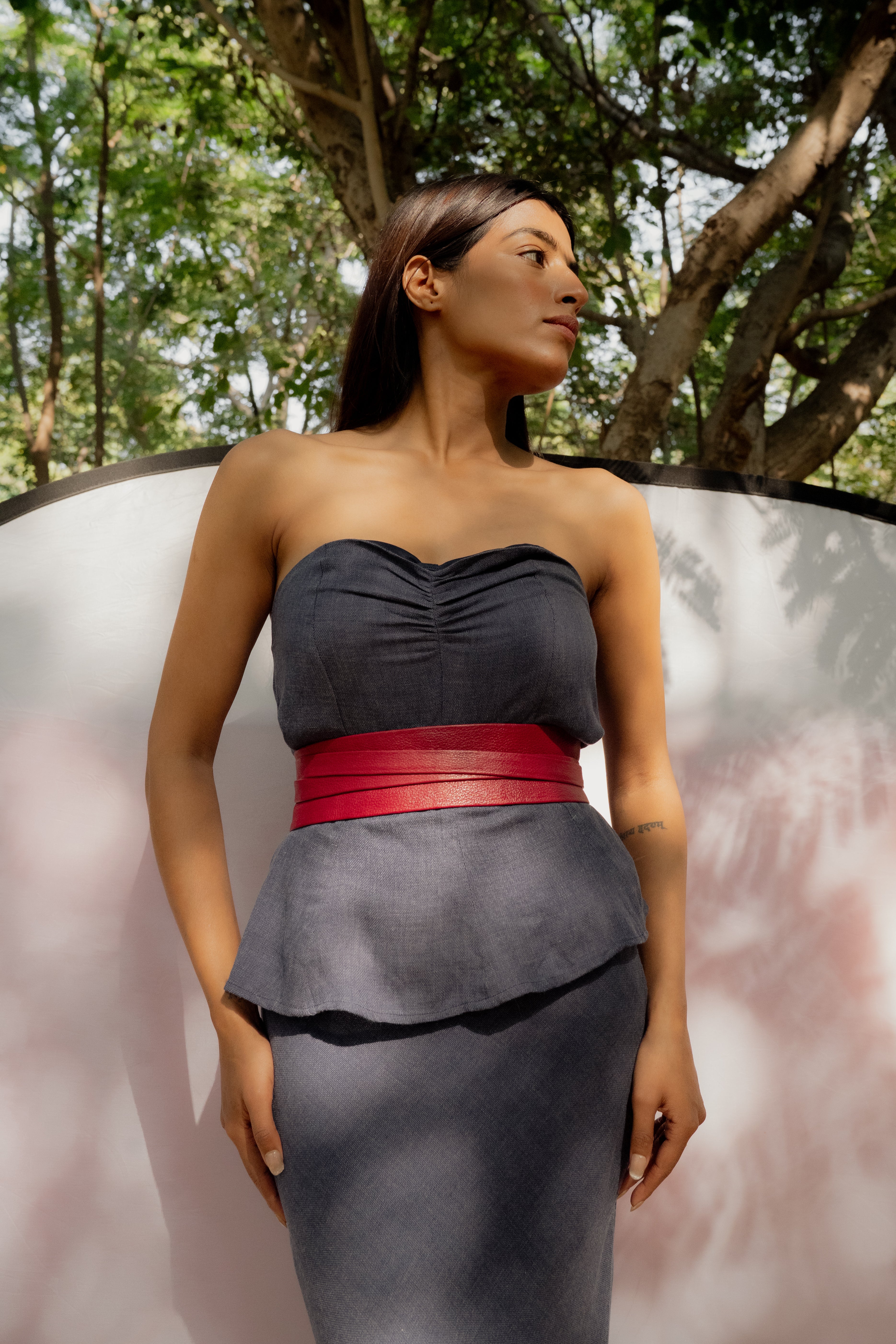 strapless open back dress YASHIRA RED LEATHER STRAPLESS DRESS – Arelia's Dream main image 1