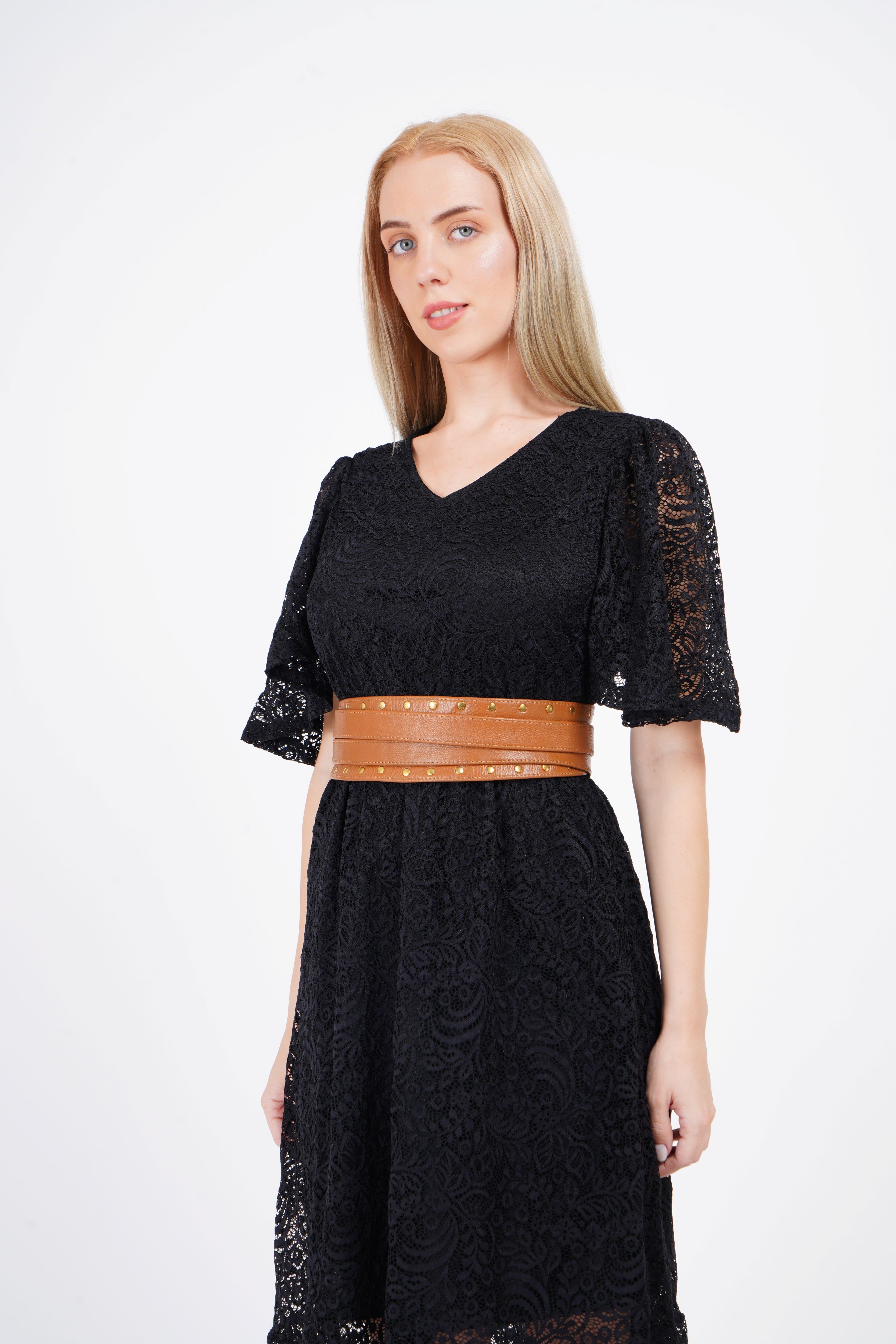 Tan Studded Leather Wrap Belt - Urban Lilith