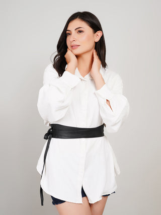 Classic Black Leather Wrap Belt
