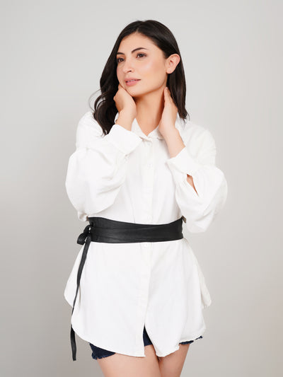Classic Black Leather Wrap Belt - Urban Lilith