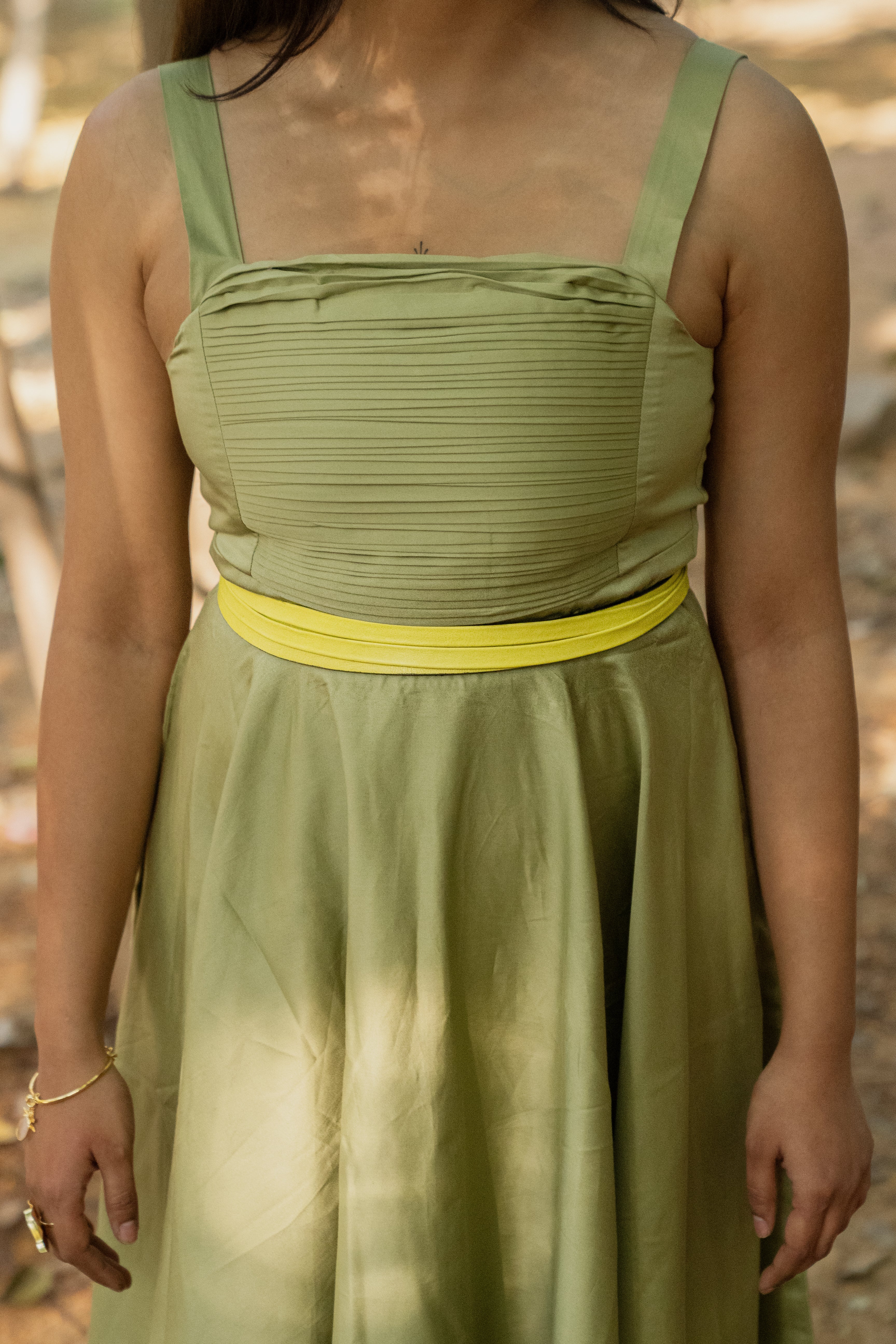 Citron Yellow Slim Leather Wrap Belt