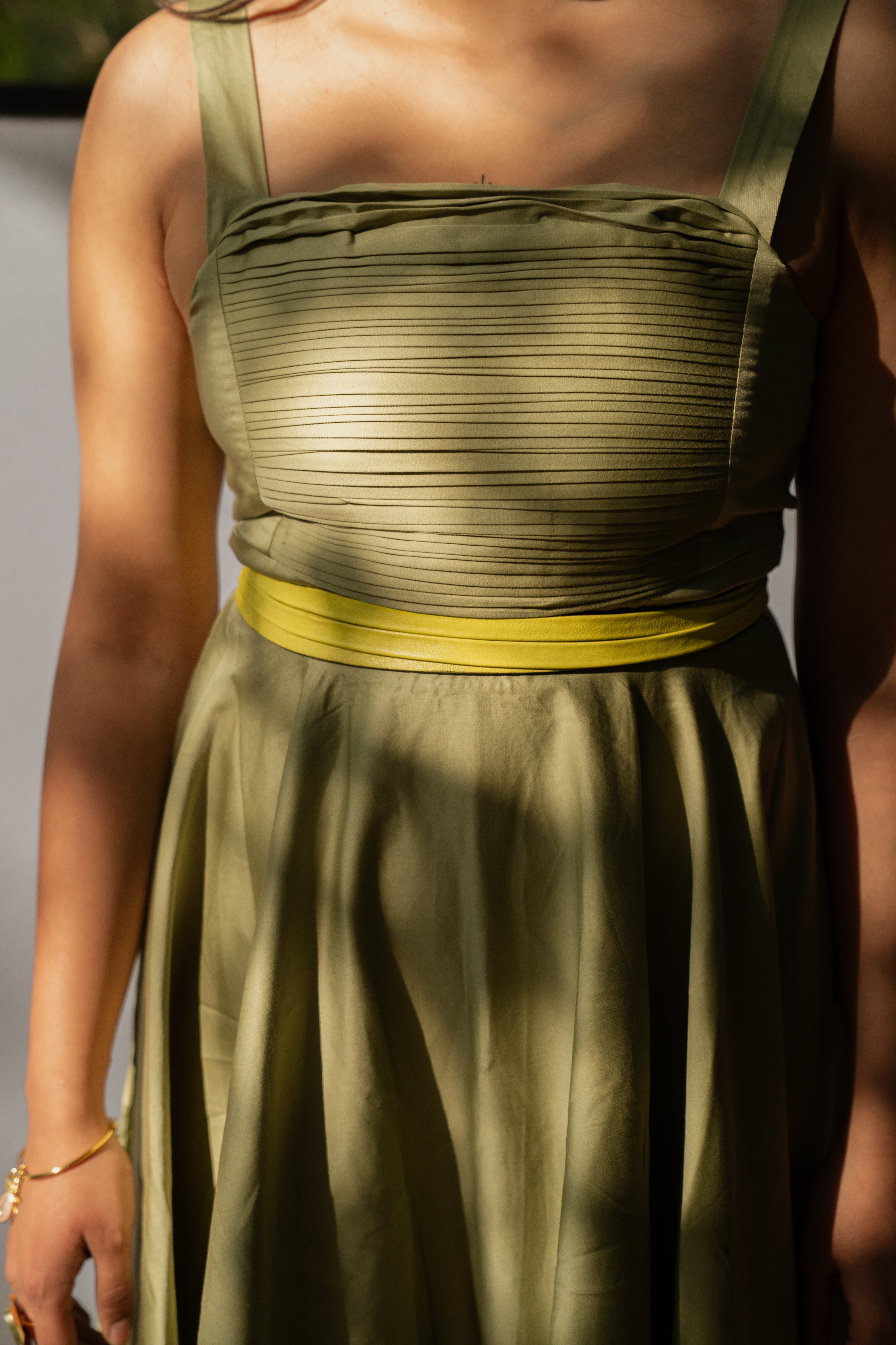 Citron Yellow Slim Leather Wrap Belt