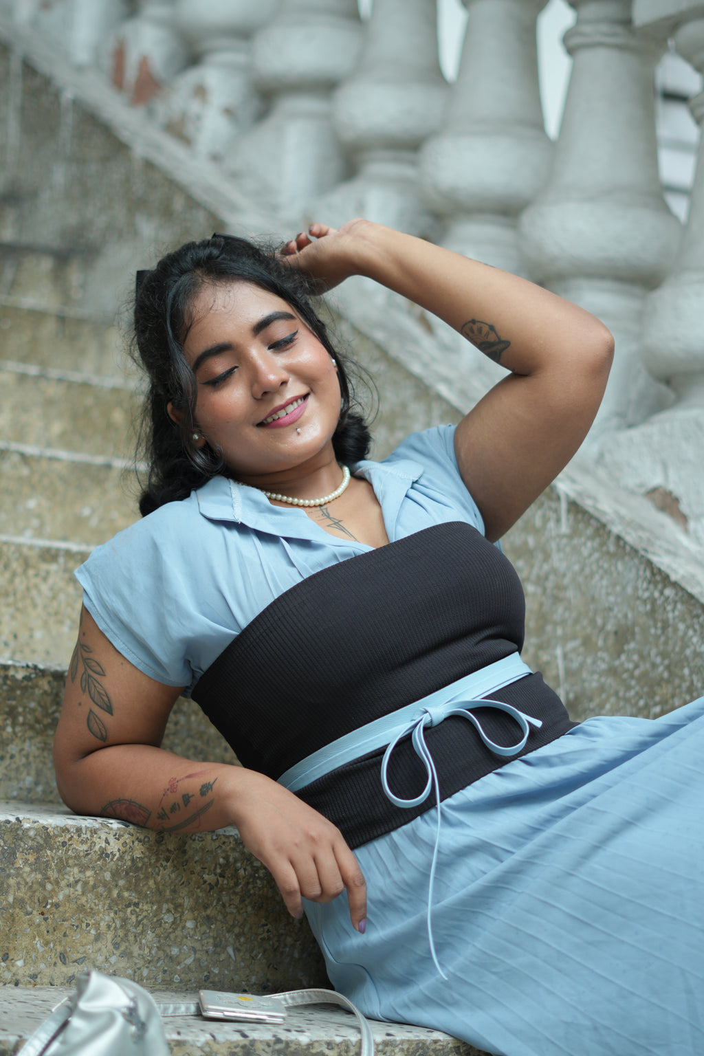 Cloud Blue Slim Leather Wrap Belt