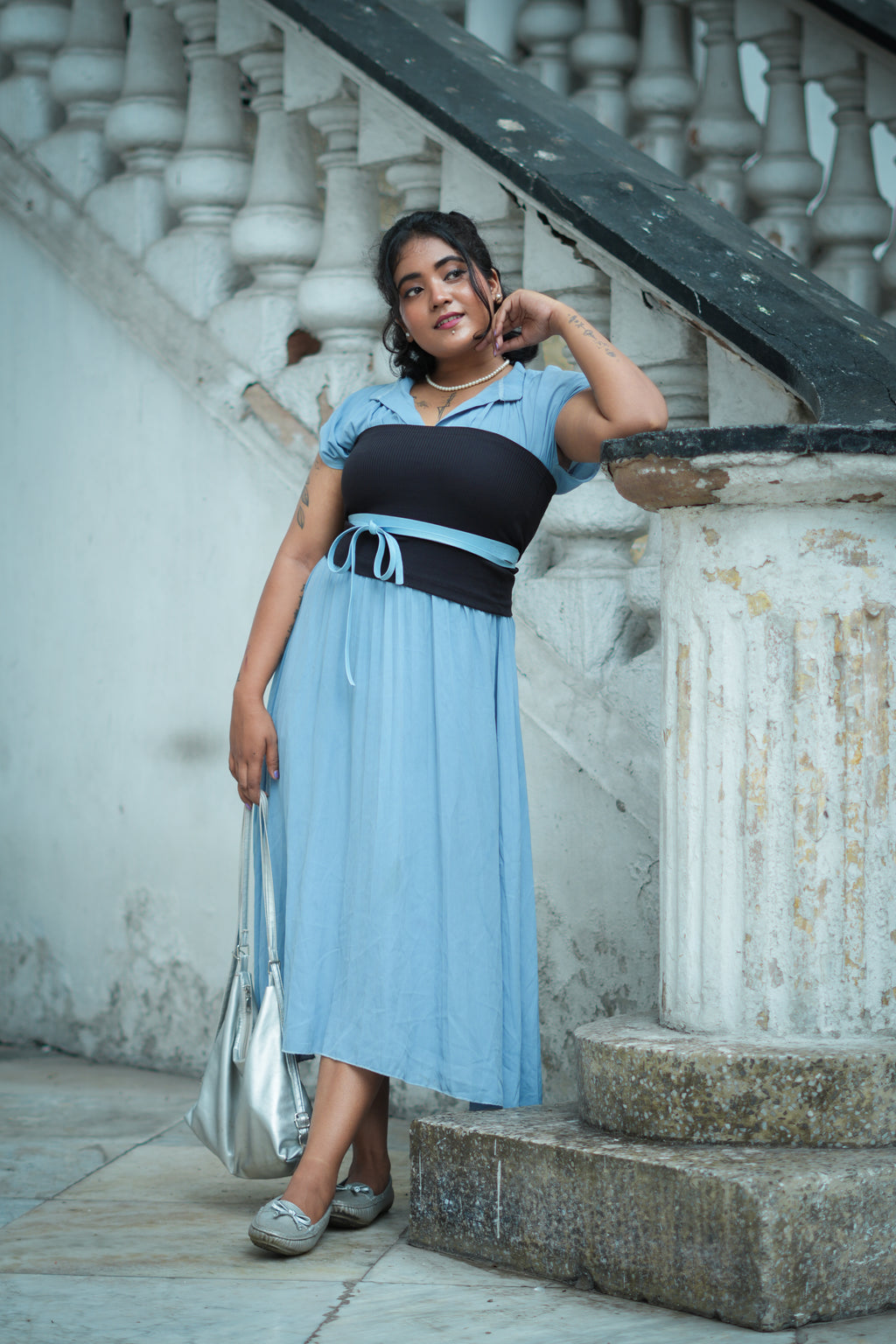 Cloud Blue Slim Leather Wrap Belt
