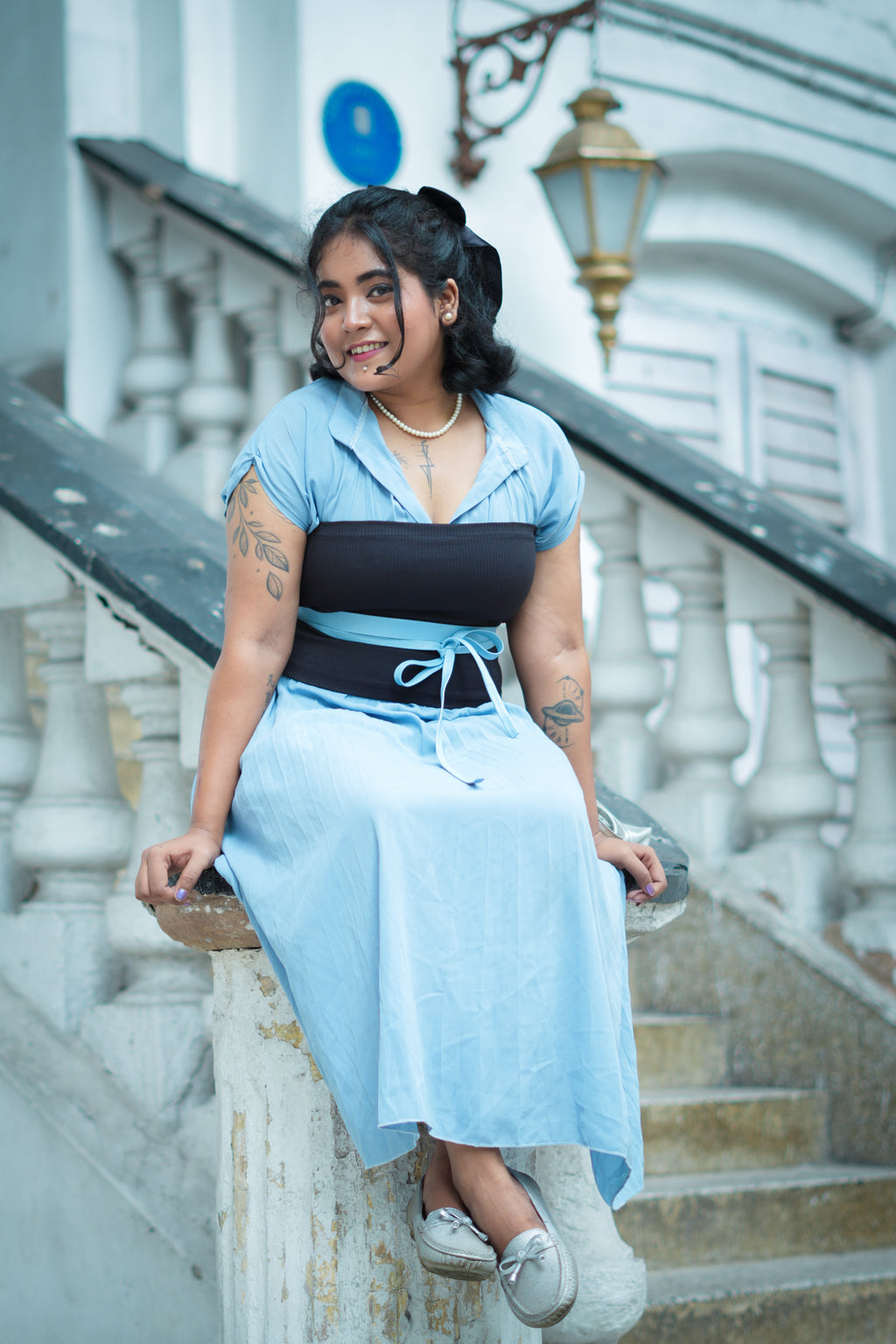 Cloud Blue Slim Leather Wrap Belt