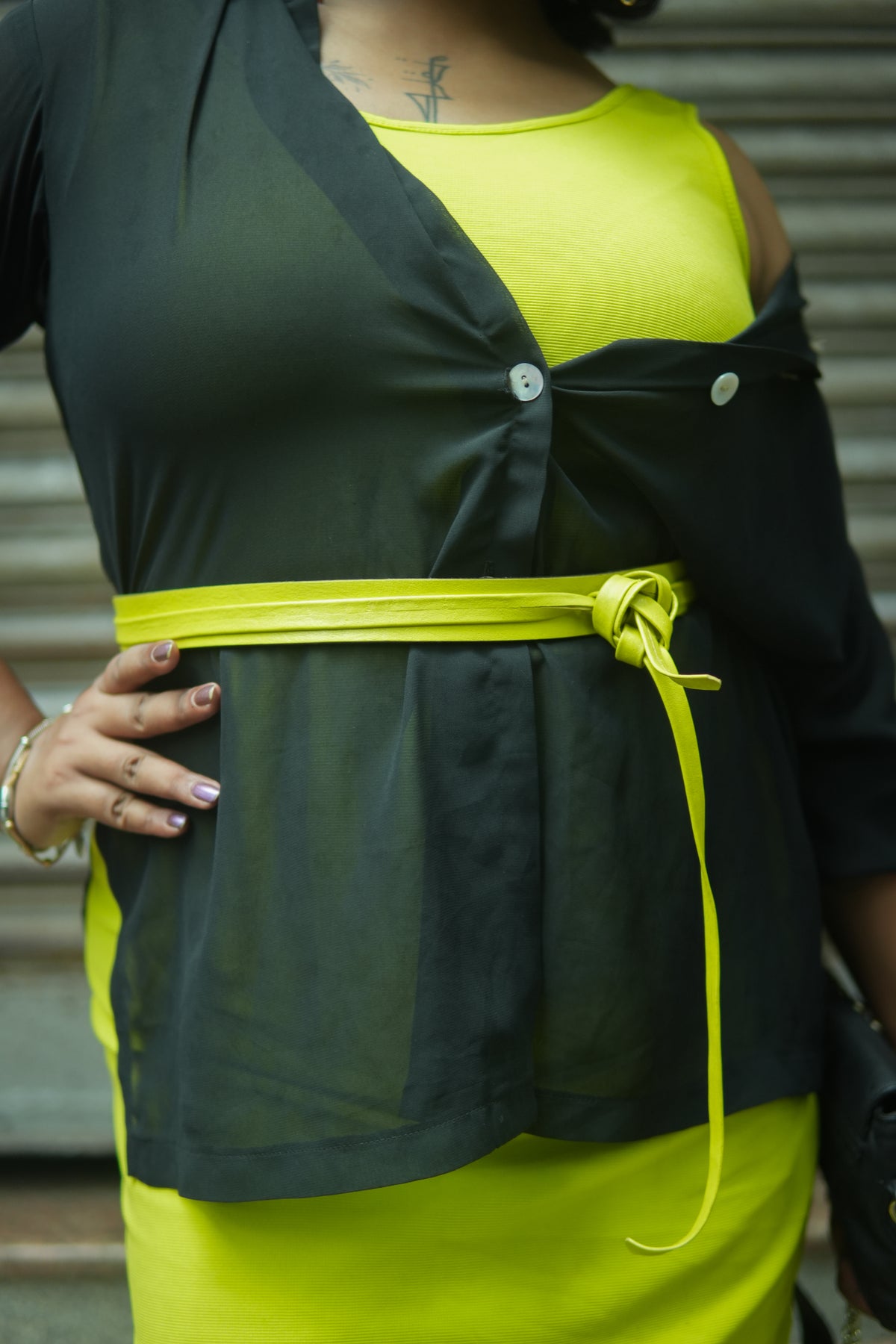 Citron Yellow Slim Leather Wrap Belt