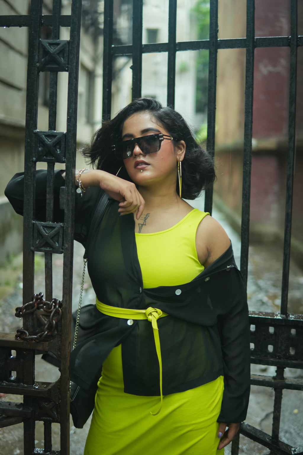 Citron Yellow Slim Leather Wrap Belt
