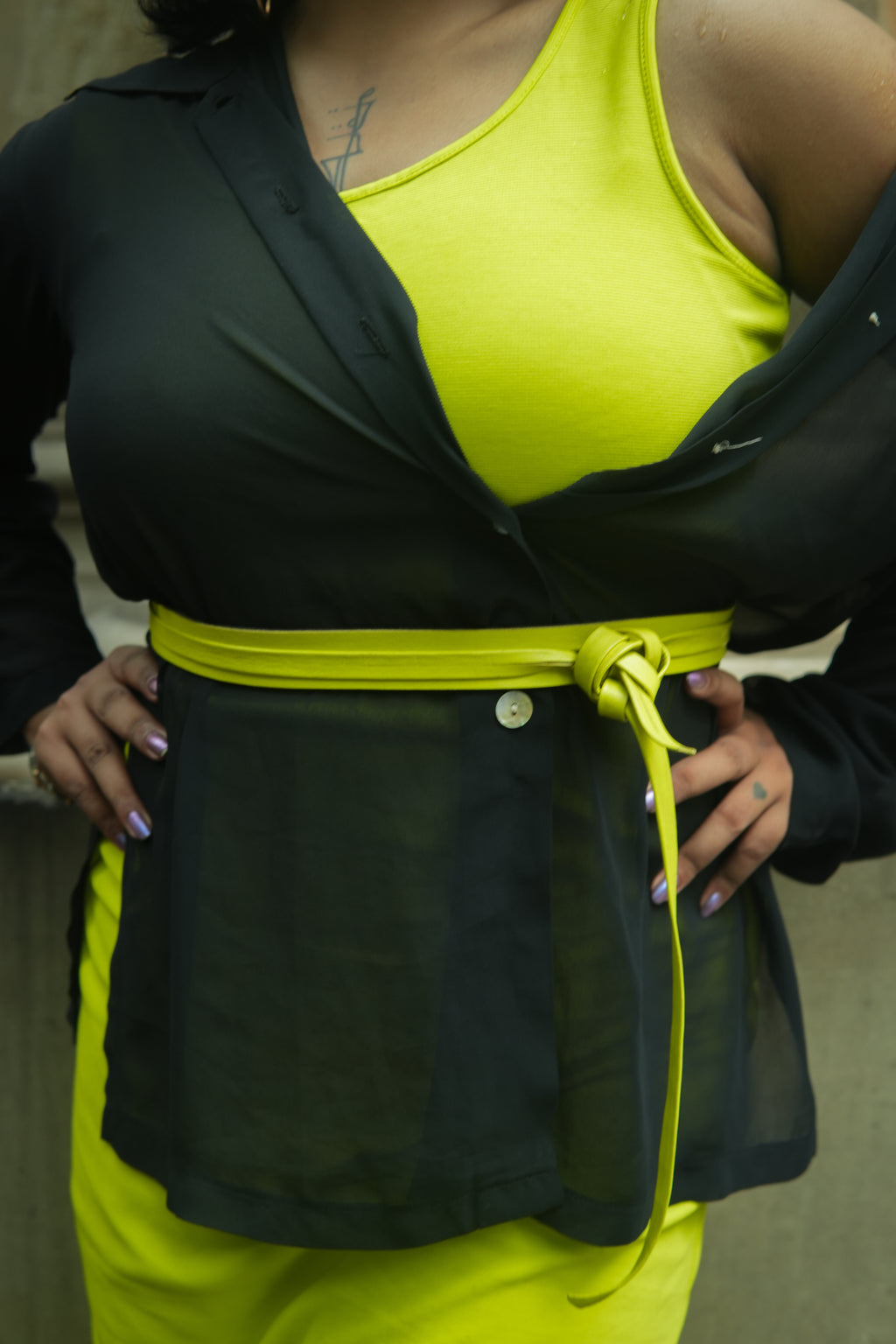 Citron Yellow Slim Leather Wrap Belt