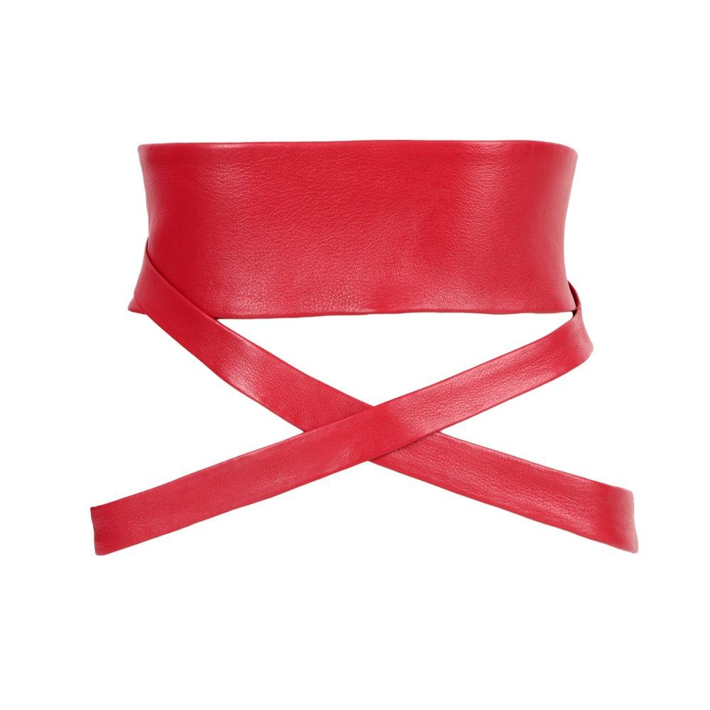 Scarlet Red Leather Wrap Belt- Urban Lilith