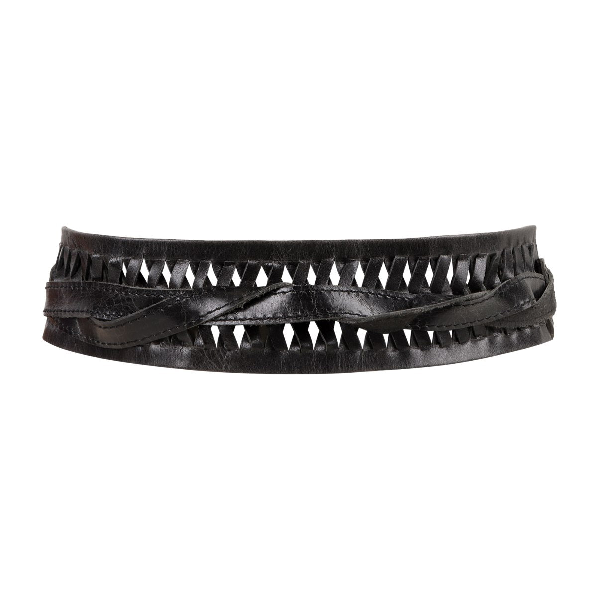 Black Braided Leather Wrap Belt - Urban Lilith