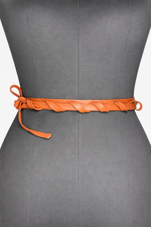 Burnt Orange Slim Leather Wrap Belt - Urban Lilith