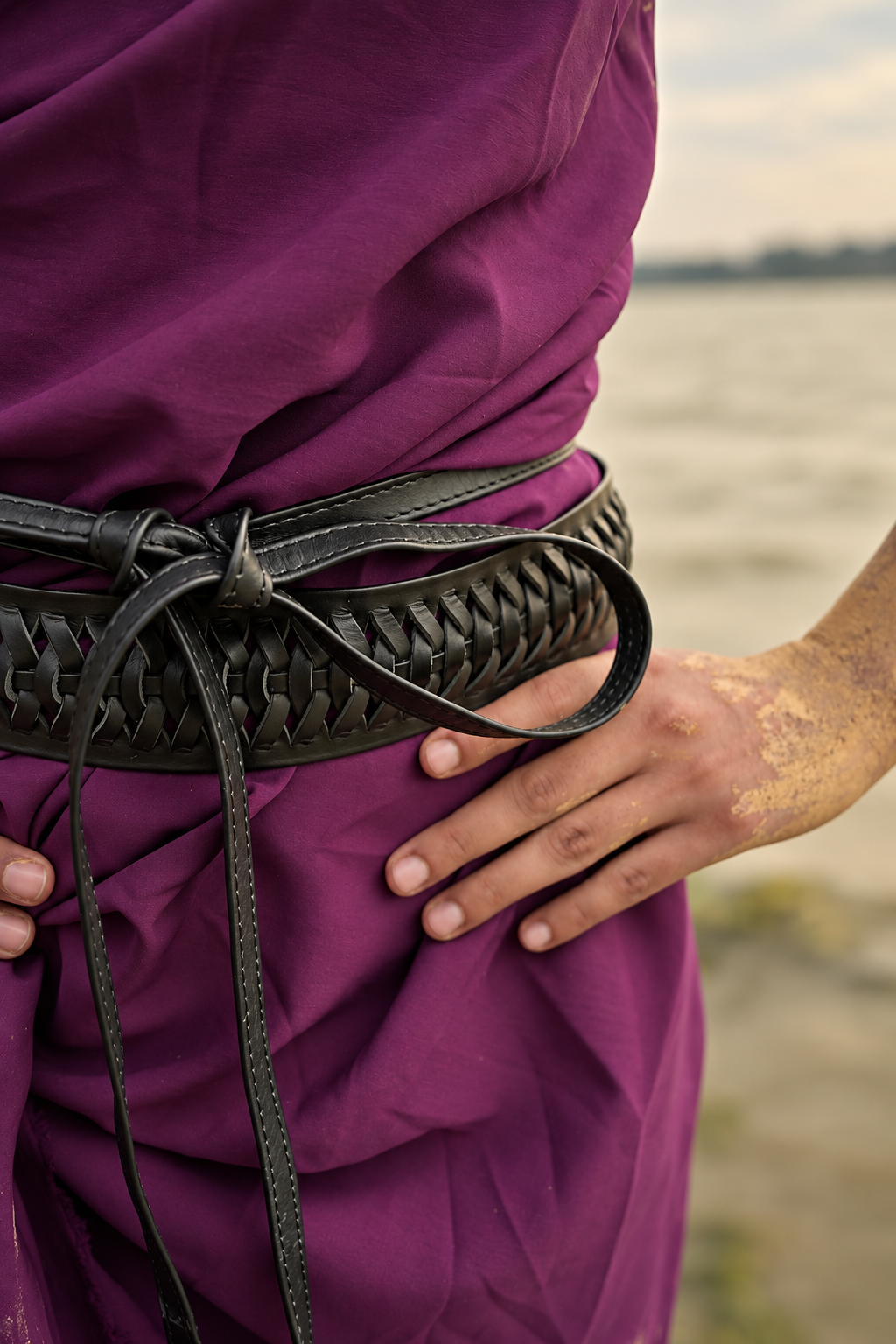Black Braided Leather Wrap Belt