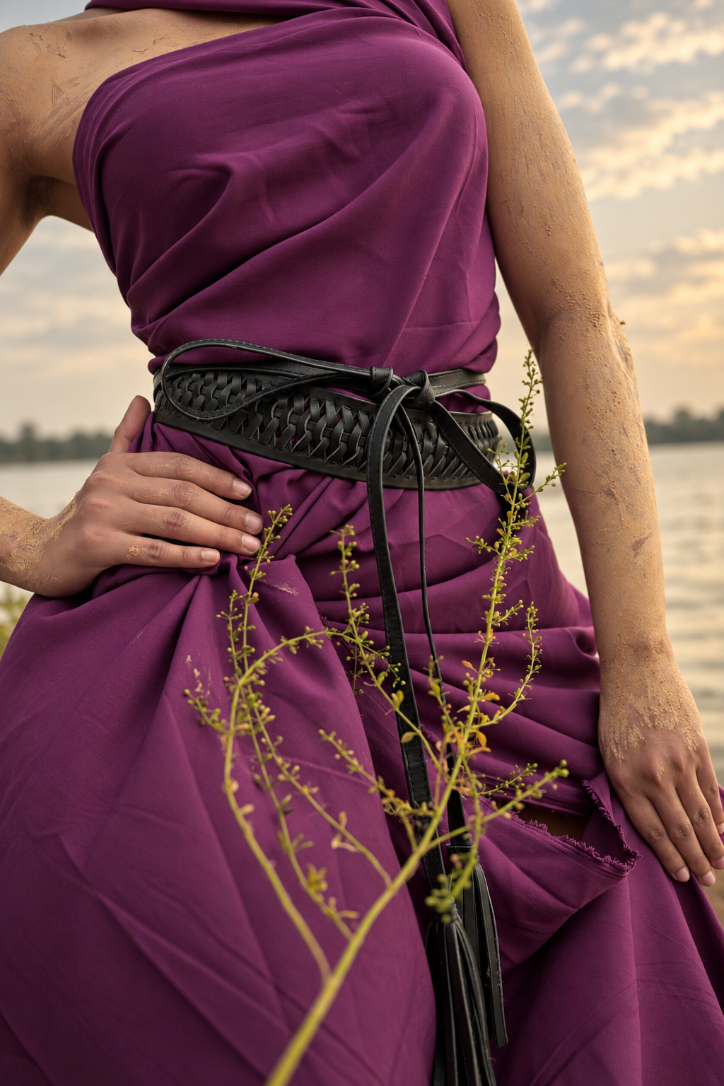 Black Braided Leather Wrap Belt