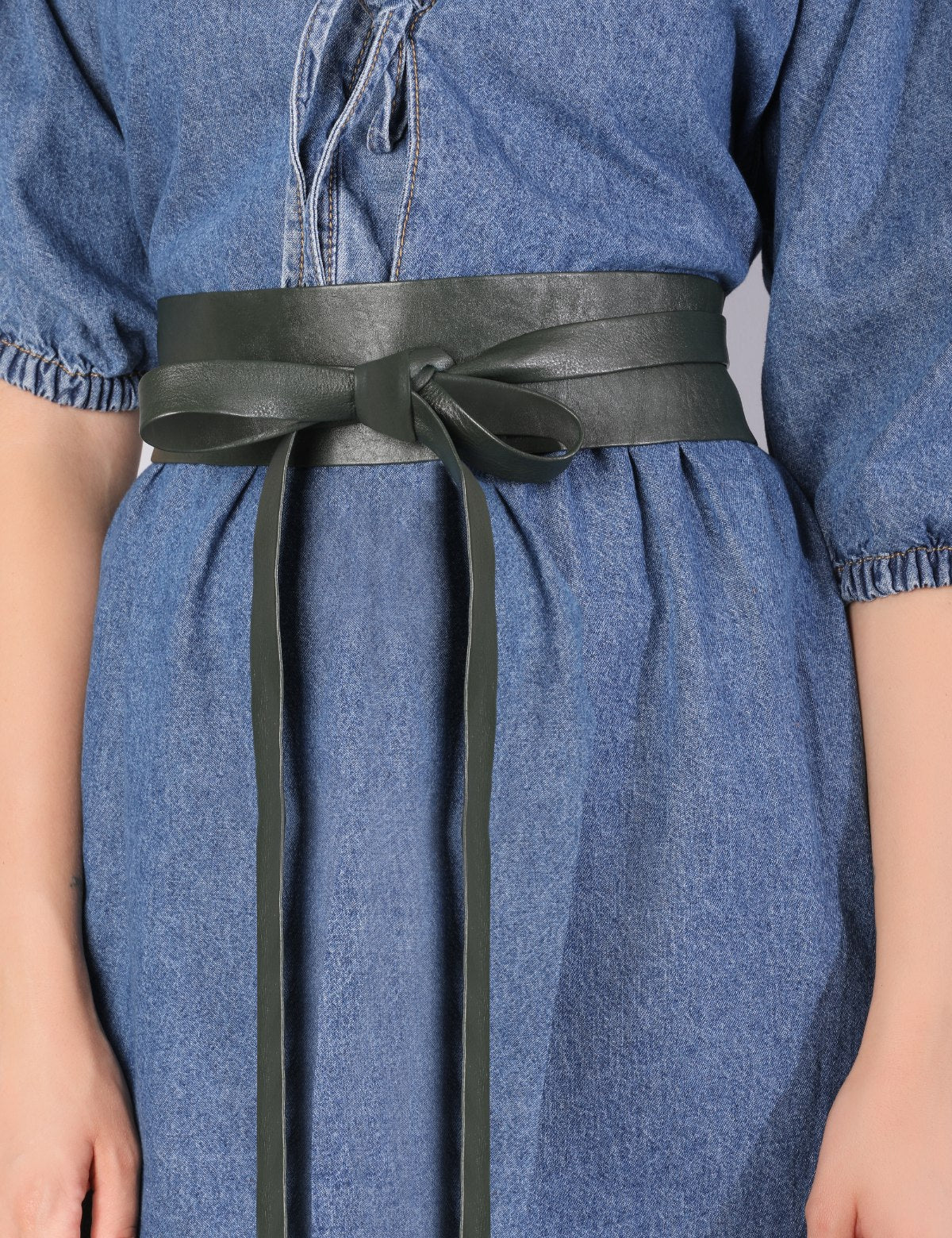 knee length dresses for ladies Deep Forest Leather Wrap Belt