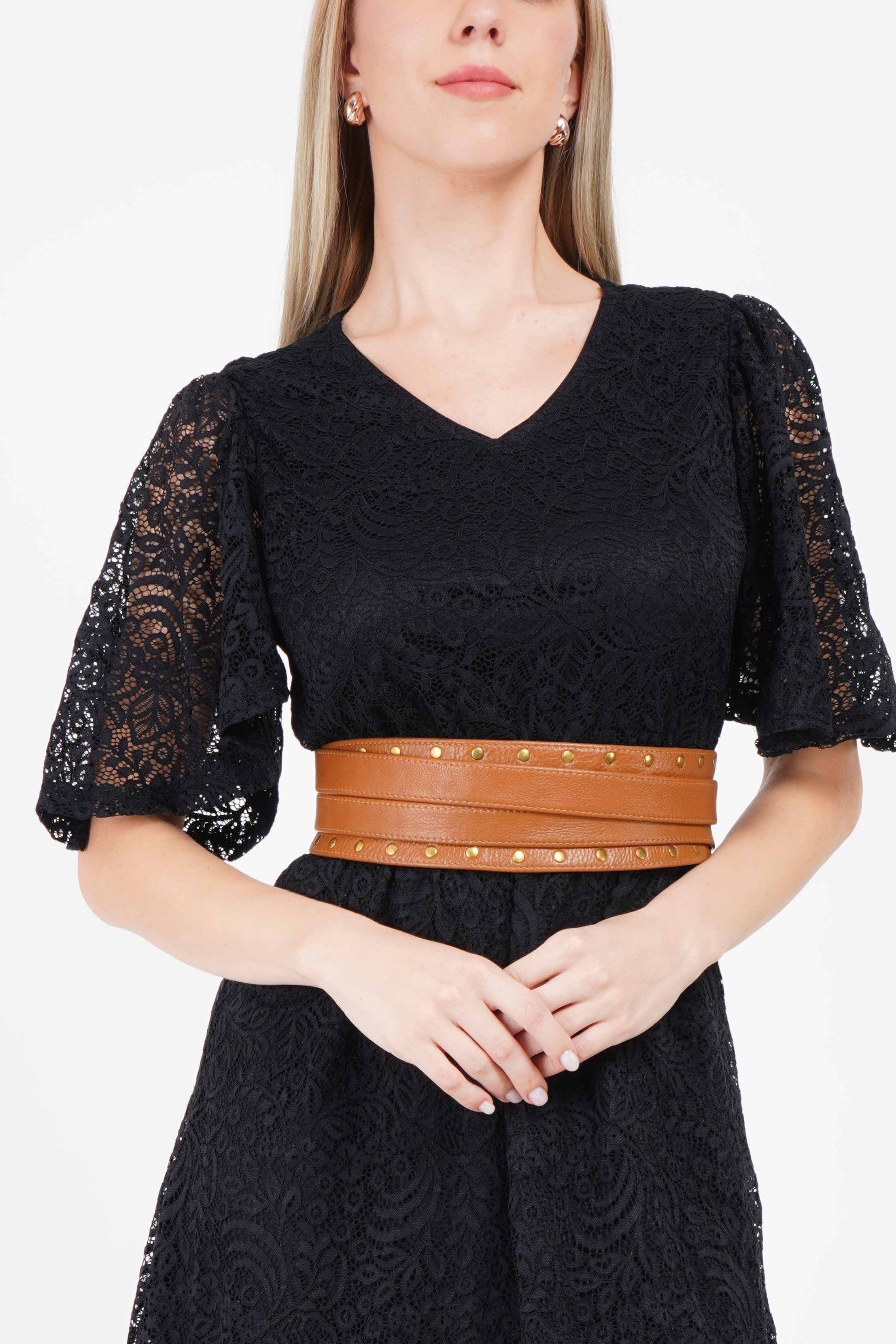 Tan Studded Leather Wrap Belt - Urban Lilith