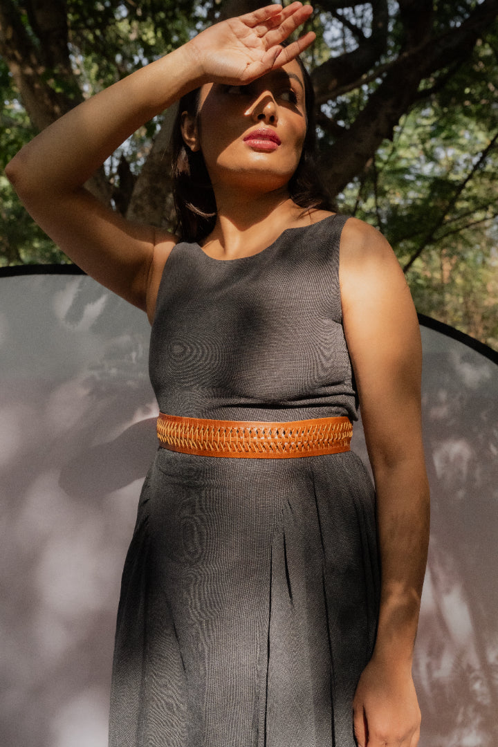 Tan Braided Leather Wrap Belt